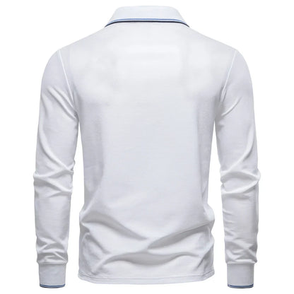 Men's Henley Neck Polo Shirt Cotton Solid Color Long Sleeve Autumn Winter Premium Luxury Mens Top