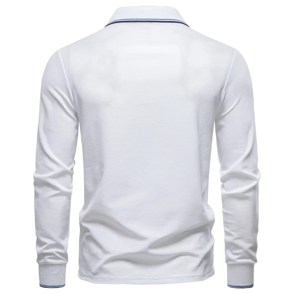 2025 New Men's Mock Neck Polo Shirts for Men Cotton Solid Color Long Sleeve Polo Desinger Social Luxury Touch Male