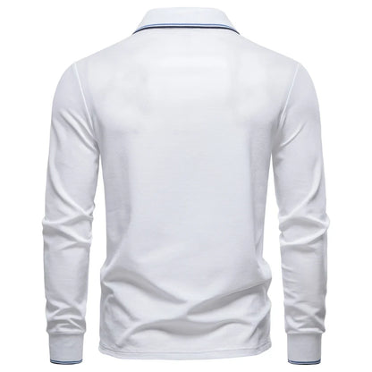 2025 New Men's Mock Neck Polo Shirts for Men Cotton Solid Color Long Sleeve Polo Desinger Social Luxury Touch Male