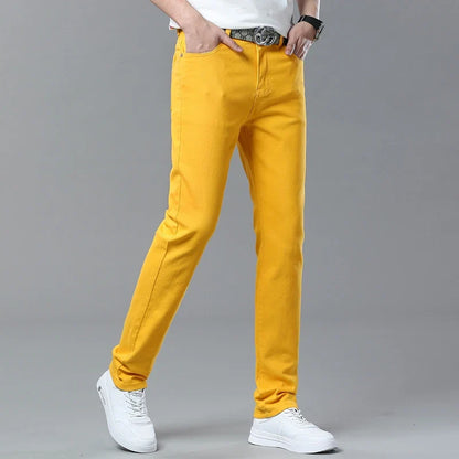 Spring New Men's Casual Jeans Fashion Korean Elastic Cotton Denim Pants Youth Trend Solid Color Fit Straight Trousers