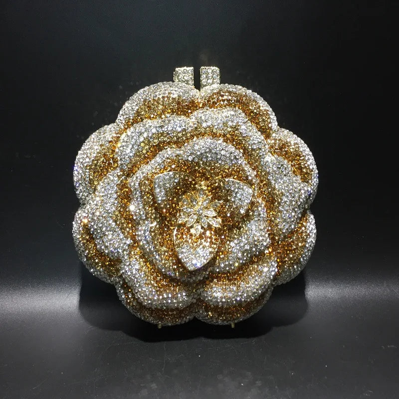 Rose Flower Crystal Evening Bags for Women Rhinestone Clutches Luxury Elegant Handbags Wedding Bride Gift Bags Banquet Shiny Bag