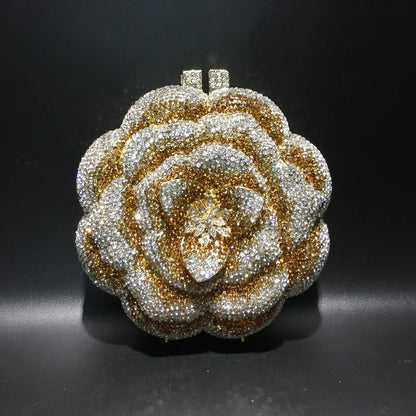 Rose Flower Crystal Evening Bags for Women Rhinestone Clutches Luxury Elegant Handbags Wedding Bride Gift Bags Banquet Shiny Bag