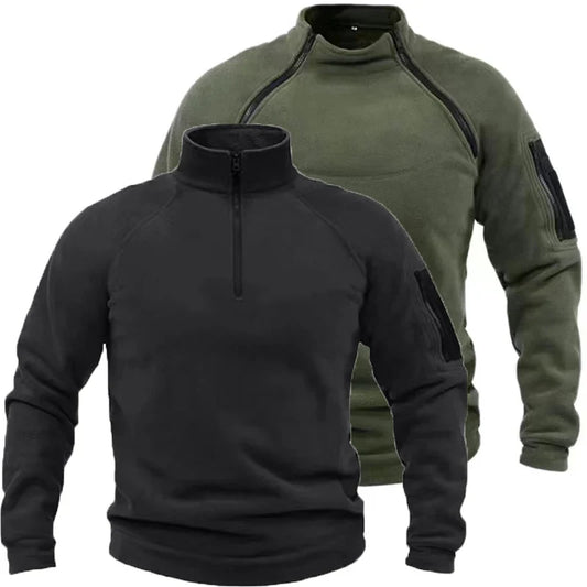 Mock Neck Military Sweatshirt Fleece Jackets Men's Cargo Tactical Pullover Hiking Camping Climbing Trekking Windproof Jackets