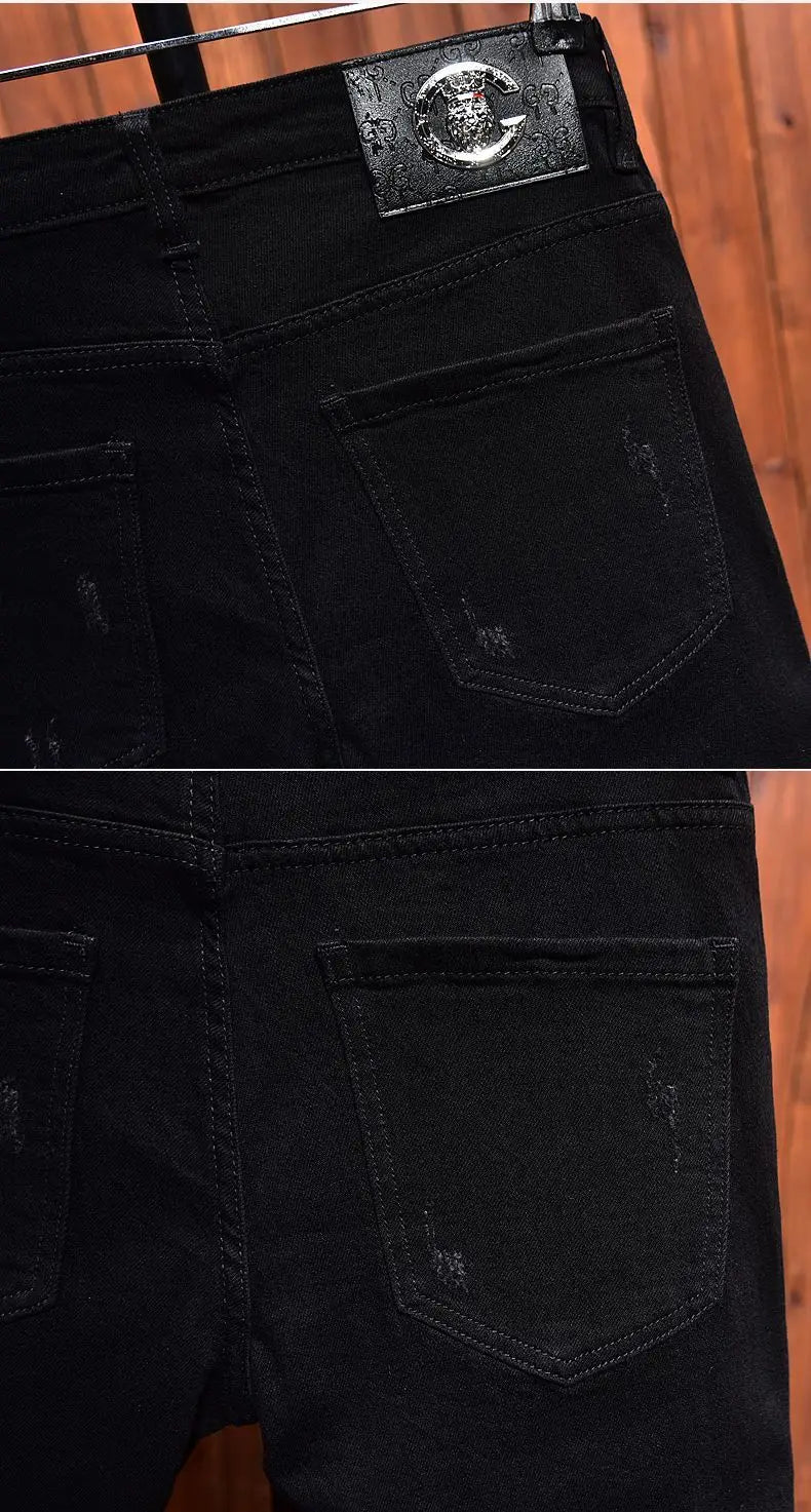 2025 Jeans Men's Spring Autumn Versatile Korean Black Elastic Slim Small Feet Zipper Pants Autumn Cowboy Man Pants Design Jeans
