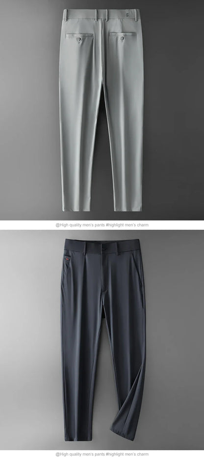 New Ice Silk Casual Pants Men Spring and Summer Mid Straight Thin Breath Pants Comfortable Light Elastic Loose Trousers