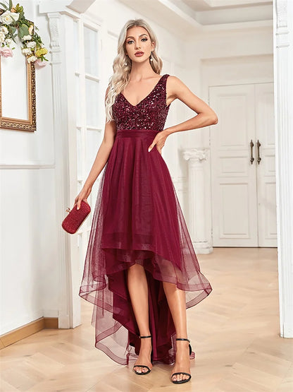 Elegant Women Sleeveless Sequins Floor Length Formal Evening Dresses Luxury V-neck Wedding Party Cocktail Gowns