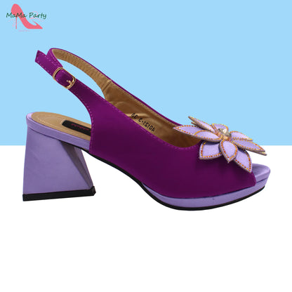 2024 New Arrivals Fashion Italian Design African Shoes and Bag to Match Comfortable Square Heels for Party in Fuchsia Color