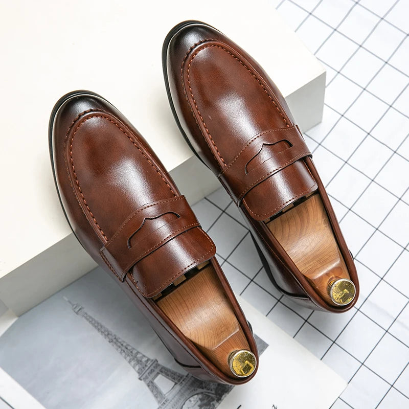 Mens Dress Wedding Fashion Office High Quality Leather Comfy Business Formal Italy Driving Loafers Shoes for Men Plus Size 38~48