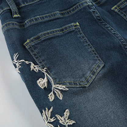Retro Y2k Jeans Baggy Floral Embroidery Jeans Women Vintage 2000s Low Rise Flared Denim Pants High Street Basic Trousers