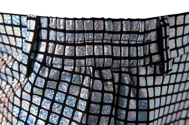 New Men Luxurious Sequined Checkered Suit Pants Fashion Male Dance Party Bar KTV Casual Dress Small Stretch Trousers