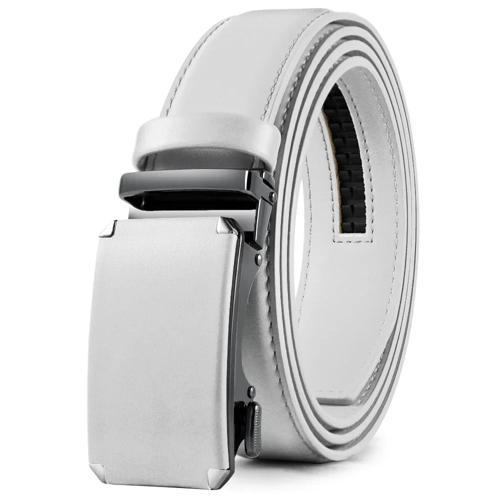 Mens Leather Belt Metal Automatic Genuine Leather Belts Leisure Fashion Ratchet Belts for Men Pants Fashion Genuine Leather Belt