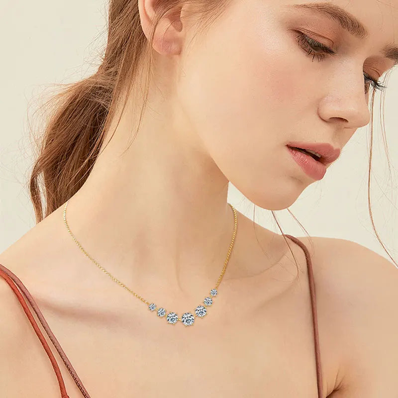 Round Cut Moissanite Smiley Curve Pendant Necklace Chains for Women Real 925 Sterling Silver Wedding Fine Jewelry Gifts