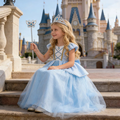 Girls Deluxe Elegant Cinderella Princess Ball Gown Children Birthday Party Dress Vestidos Cosplay Costume Carnival Apparel
