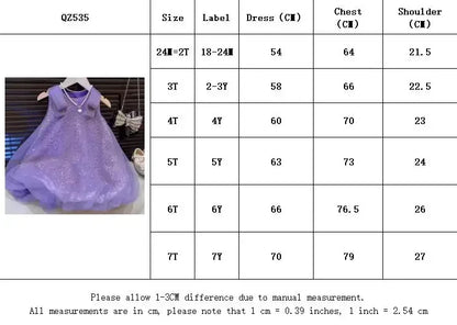 Summer New Girls' Sequined Lace Bow Bubble Princess Dress Korean Version Fashionable Solid Color Kids Clothes 2-7 Years Old