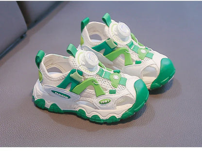 Kids Shoes Rotating Button Closed-Toe Boys Sandals Breathable Mesh Sport Shoes for Boys, Non-Slip Children Summer Sneakers