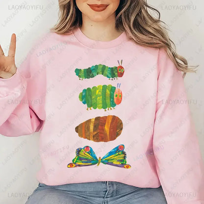 The Very Hungry Caterpillar Sweatshirt Cute Fnny Hungry Caterpillar Bookish Pullovers Man Women Retro Trend Cool Street Hoodies