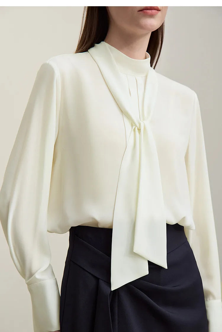 Women's Chiffon Blouse 2026 Autumn New Tie Neck Elegant Office Top French Style Stand Collar Flowy Shirt for Women 12641131