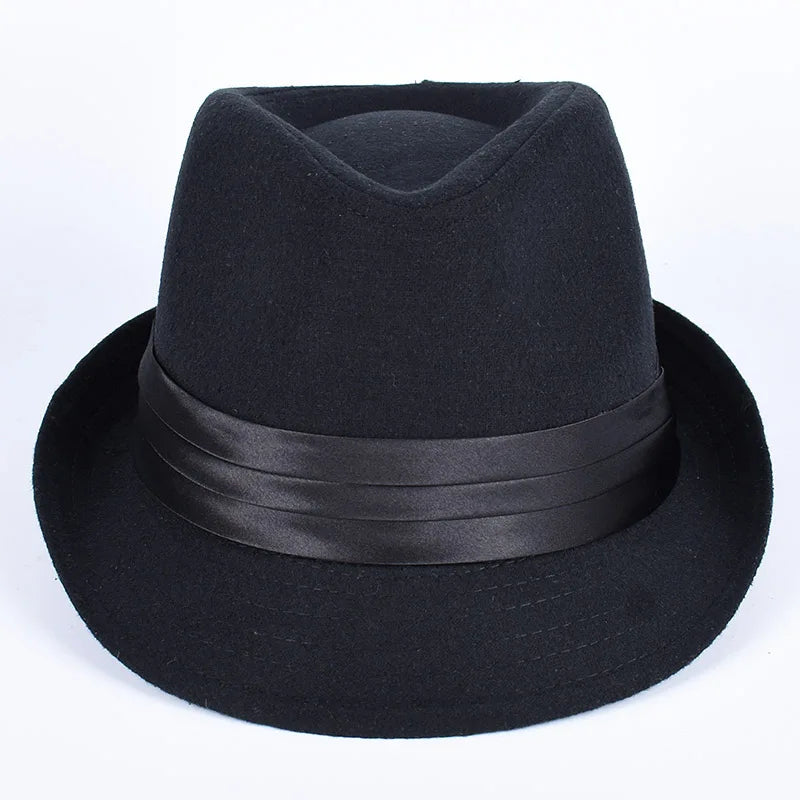 Classic Fedora Men's Hats Women 2026 Casual Short Sleeve Trilby Top Hat England Gentleman Ribbon Jazz Cap Fedoras Black Felt Hat