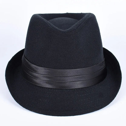 Classic Fedora Men's Hats Women 2026 Casual Short Sleeve Trilby Top Hat England Gentleman Ribbon Jazz Cap Fedoras Black Felt Hat