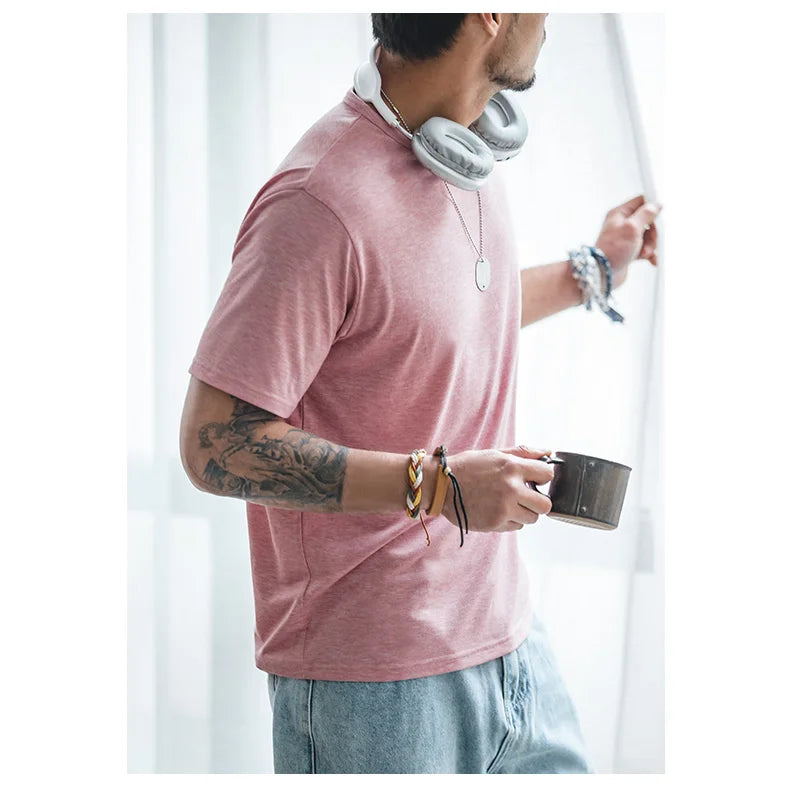 Casual Breathable Blended Short Sleeve T-shirt for Men's Summer Crew Neck Lightweight Basic Tees Versatile Loose Fit Tops