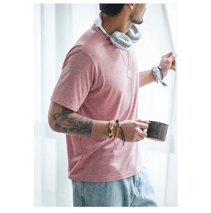 Casual Breathable Blended Short Sleeve T-shirt for Men's Summer Crew Neck Lightweight Basic Tees Versatile Loose Fit Tops