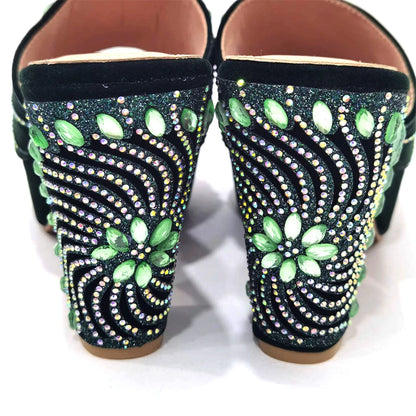 Women's Shoes High Heels Sexy Ladies Party Wedding Pattern Embroidery Mules Shoes and Bags Set for Italian 2023