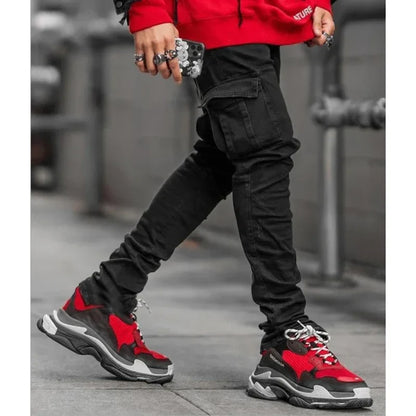 Man Business Casual Cargo Jeans Male Stylish Tide Brand Stretch Pants Spring Summer Grey Brand New Fit Straight Lightweight