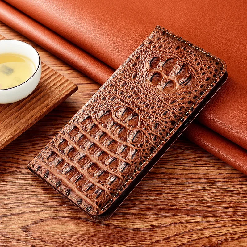Crocodile Genuine Leather Magnetic Flip Case For iPhone 16 16e 15 14 11 12 13 Pro X XS Max Plus Mini SE 2025 All-inclusive Cover