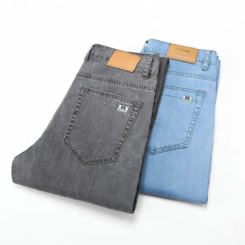 Business Lyocell Jeans Men Summer New Thin Fashion Straight Breathable Brand Pants Male Slim Comfortable  Denim Trousers