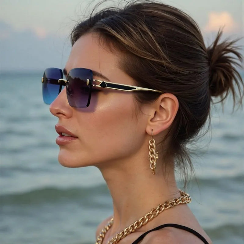 2025 Rimless Sunglasses Women Trendy Vintage Square Fashion Glasses Sunscreen Lentes De Sol Mujer Lunette Soleil Femme Zonnebril
