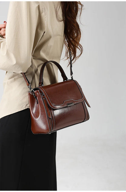 Cowhide Women's Tote Bag 2024 New Luxury Genuine Leather Shoulder Crossbody Bags High Quality Vintage Female Handbag 6241