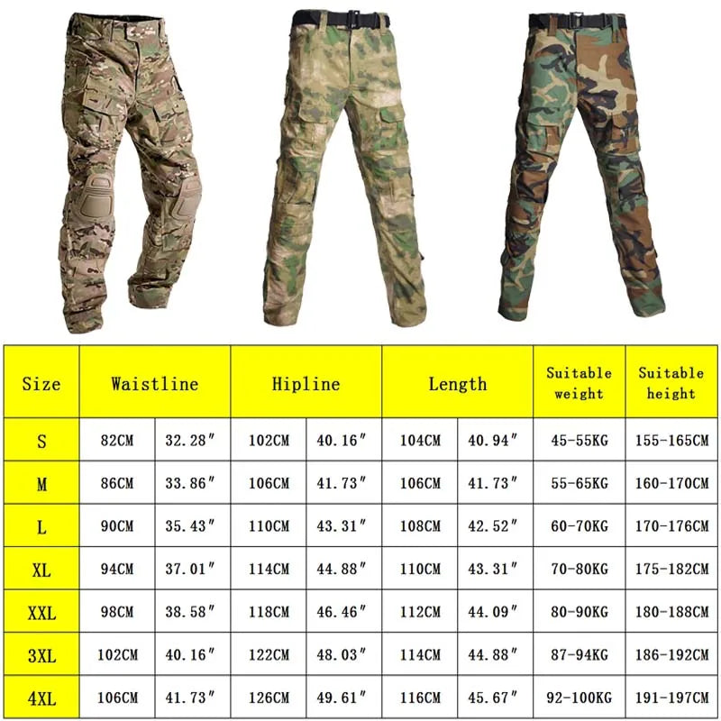 Outdoor Combat Pants +Knee Pads Tactical Cargo Pants Men Trousers Hunting Pants Camping Camo Multicam Workwear Trekking Clothes