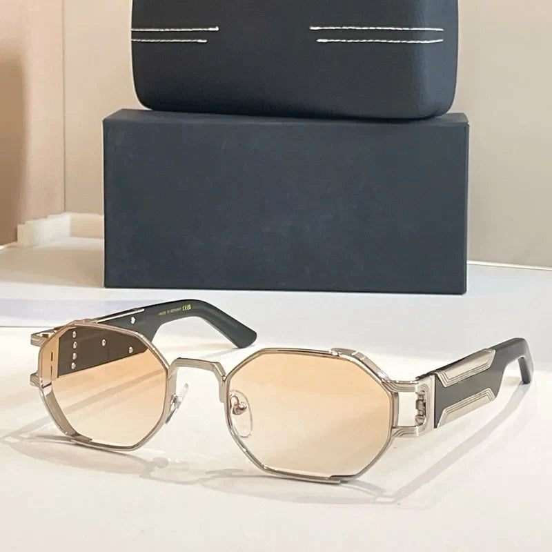 New Fashion Street Polygon Sunglasses Alloy Acetate for Men Women Classical High Quality UV400 Vintage Original Design with Case