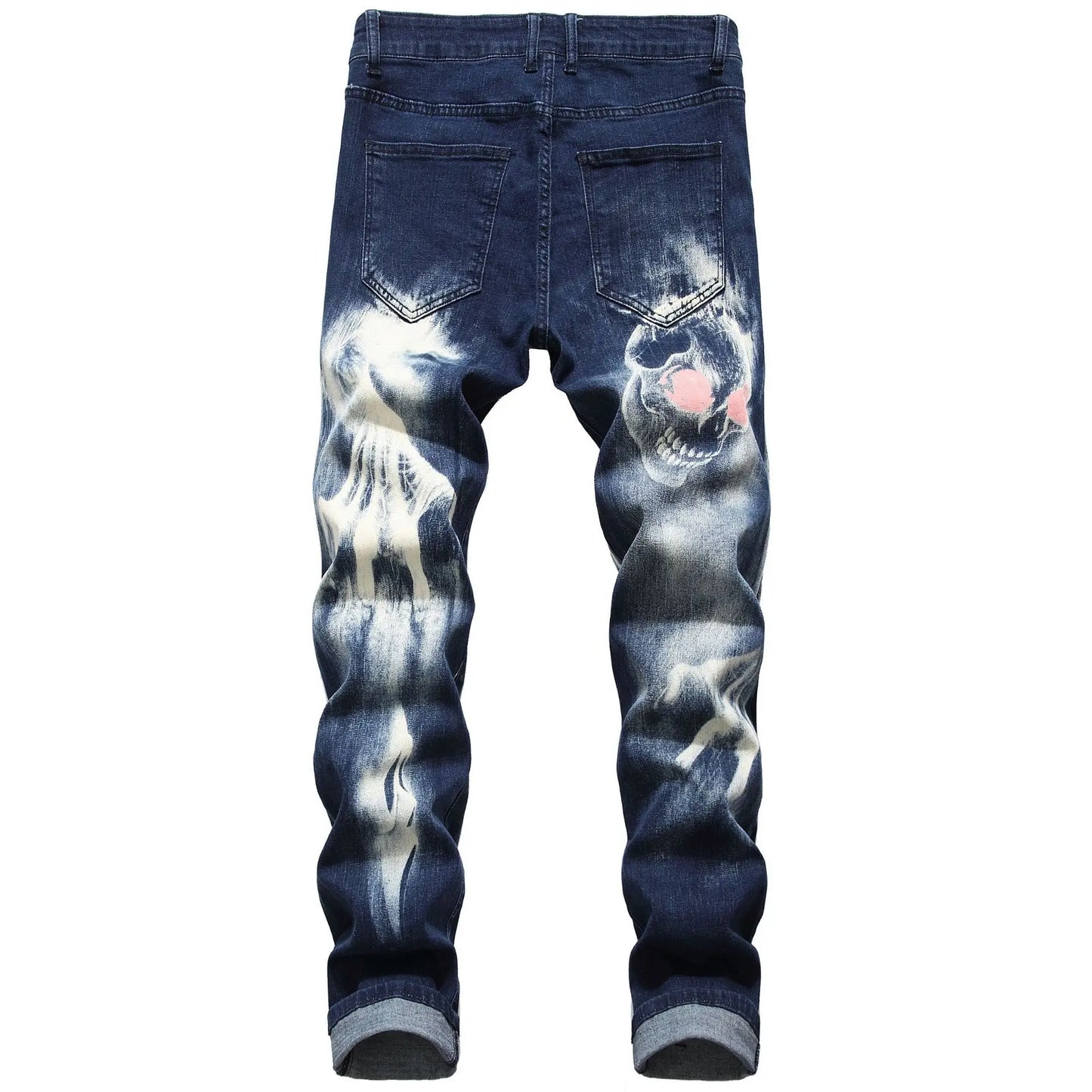 2026 Men's Blue 3D Printing Jeans, Black Wolf Pattern Printed Punk Straight Cotton Casual Print Denim Pants Asian Size 28-42