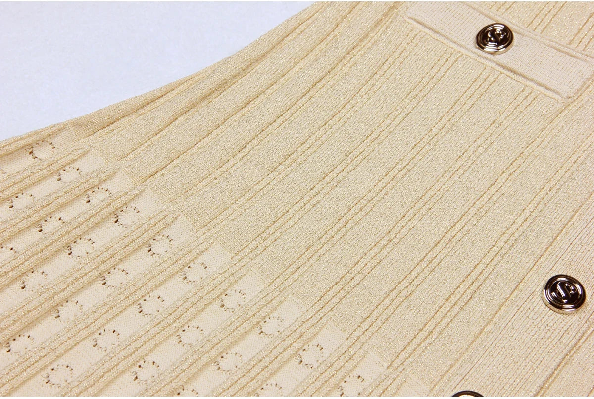 High Quality Fashionable Elastic Bright Silk Knitted Round Neck 7-inch Sleeve Single Row Button Lace Slim Fit Women's Dress