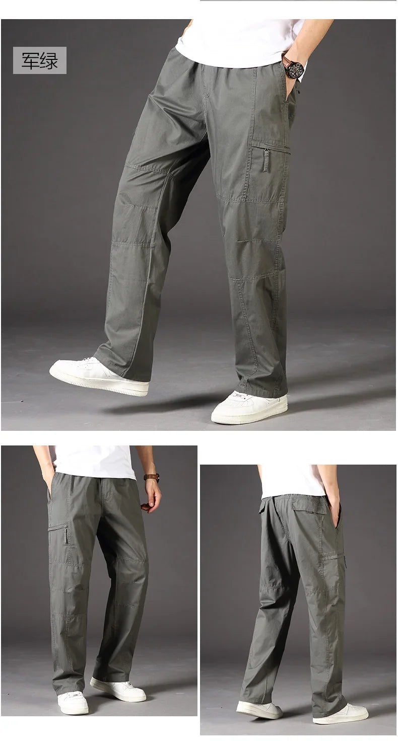 High Quality Men's Trousers Cargo Pants Zipper Pockets Elastic Waist with Banding Casual Sports Hiking Training Dungarees