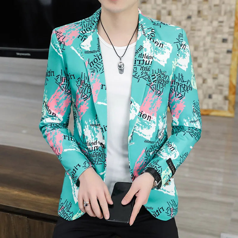 2022 New Fashion Print Suit Jacket Men's Slim Fit Casual Blazers Streetwear Social Club Prom Formal Party Suit Coats Hommes