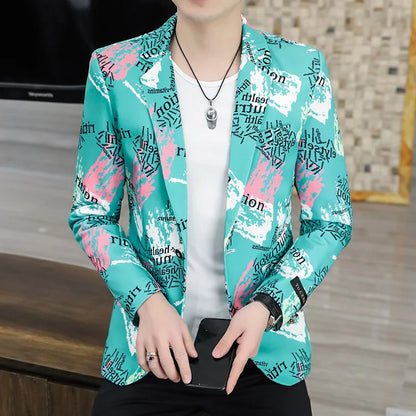 2022 New Fashion Print Suit Jacket Men's Slim Fit Casual Blazers Streetwear Social Club Prom Formal Party Suit Coats Hommes