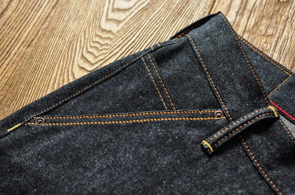 Mens Jeans Boxing Selvedge Denim Jeans Color Cotton Jeans for Men Silver Buttons Taper Fit  12.5 Oz
