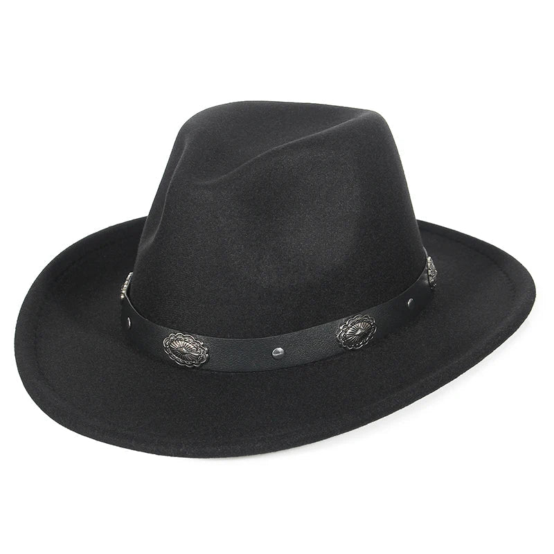 Autumn Winter Western Cowboy Hat for Men Women Wide Brim Fedora Jazz Hats Cowgirl Hat with Belt