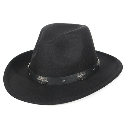 Autumn Winter Western Cowboy Hat for Men Women Wide Brim Fedora Jazz Hats Cowgirl Hat with Belt