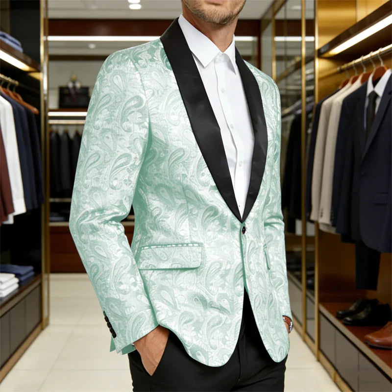 Men's Shiny Paisley Jacquard Tuxedo Blazer Slim Fit Shawl Lapel One Button Formal Prom Jacket for Wedding Groom Party
