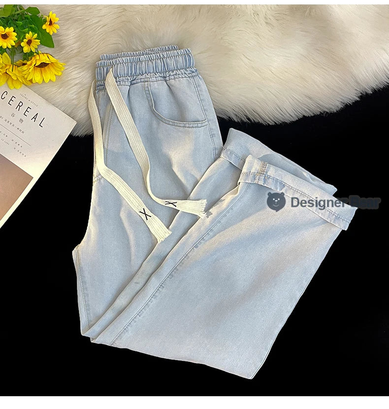 2026 New Spring Summer Men's Baggy Jeans Lyocell Fabric Wide Leg Pants Drawstring Trousers Male City Boy Plus Size S-4 5XL Y2K