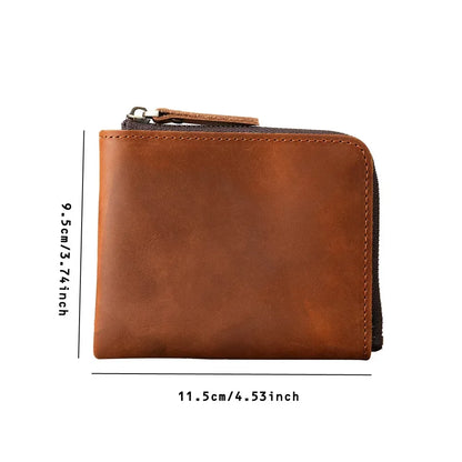 Men Genuine Leather Zipper Wallet Simple Card Holder Bag Business Wallet Portable First Layer Cowhide Coin Purse