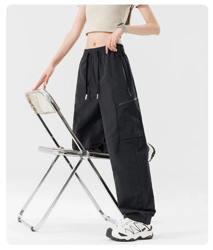 Hiking Women Pant Elastic Waist Waterproof Trouser Zippered Pockets Sport Pant Men Windproof Outdoor Cargo Pants Fishing Trouser