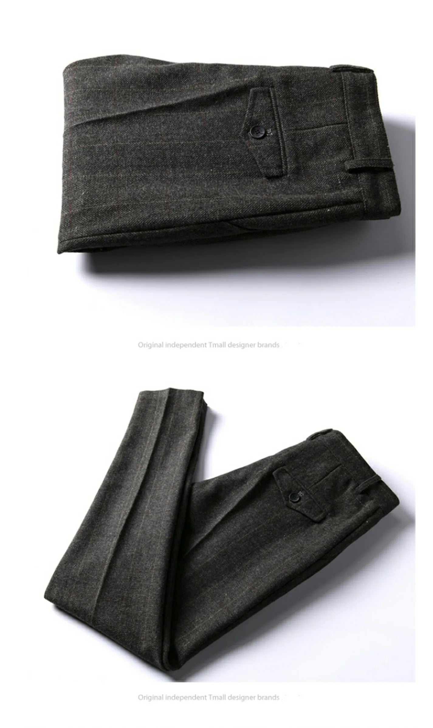 Retro British Wool Herringbone Casual Pants for Men, Thick Loose Plaid Pants for Autumn and Winter, Large Size Woolen Pants