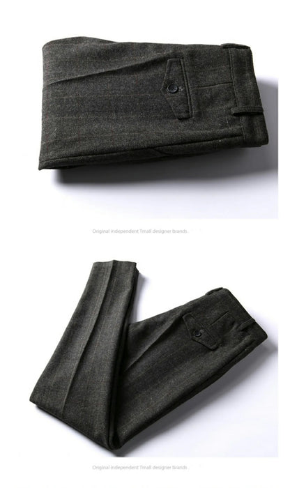 Retro British Wool Herringbone Casual Pants for Men, Thick Loose Plaid Pants for Autumn and Winter, Large Size Woolen Pants