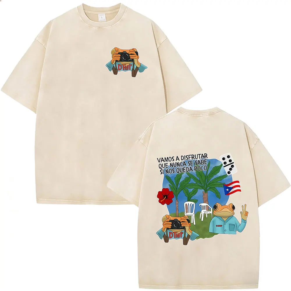 Washed Vintage Rapper Bad Bunny T-shirt Debi Tirar Mas Fotos DTMF World Tour Album T Shirts Men Women Fashion Hip Hop T-shirts