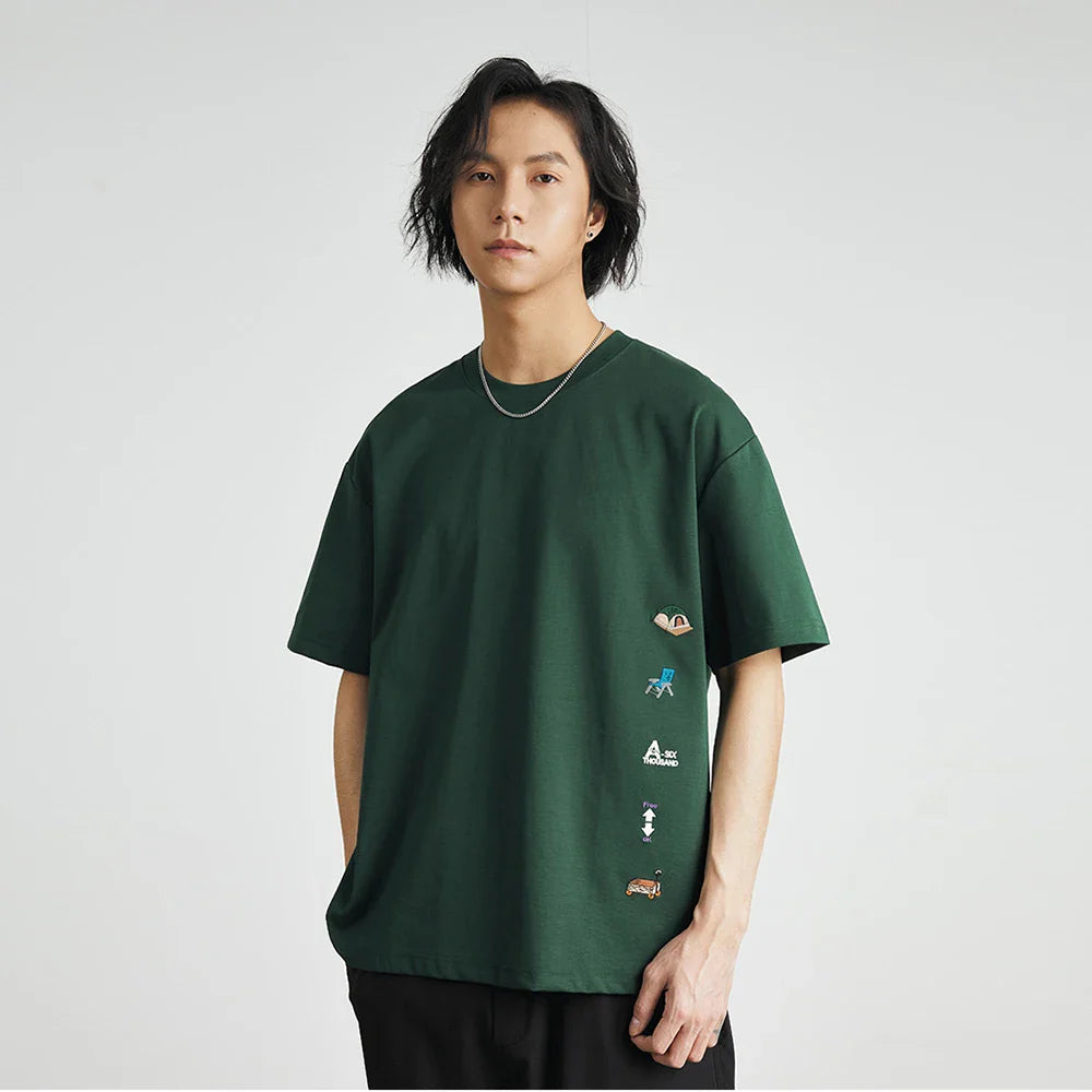 Men's American Retro Short-sleeved T-shirt Men's 2026 Summer New Loose Half-sleeved Embroidered Round Neck Bottoming Shirt