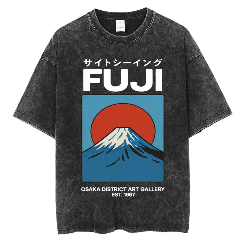 Japanese Tokyo Tokyo Culture Print Washed T Shirt Funny Fashion Vintage Men Women T-shirts Cotton Casual Loose Tees Streetwear